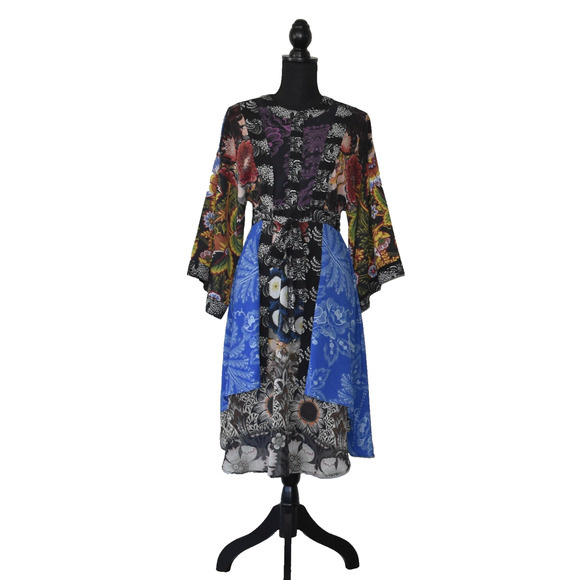Auth DESIGUAL Macarena Bell Kimono Sleeves Belted Floral Vest Dress Size 38 - Picture 1 of 10